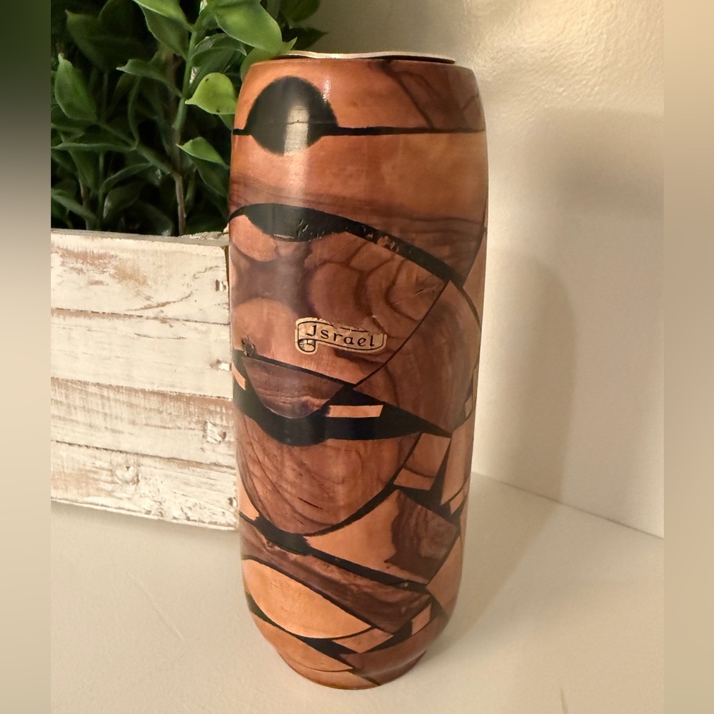 Israel Hand Carved Olive Wood Vase Mid Century Modern MCM